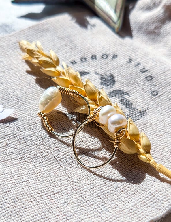 Ivory Baroque Pearl Rings - UK Size K - Recycled Sterling Silver - Gold Filled