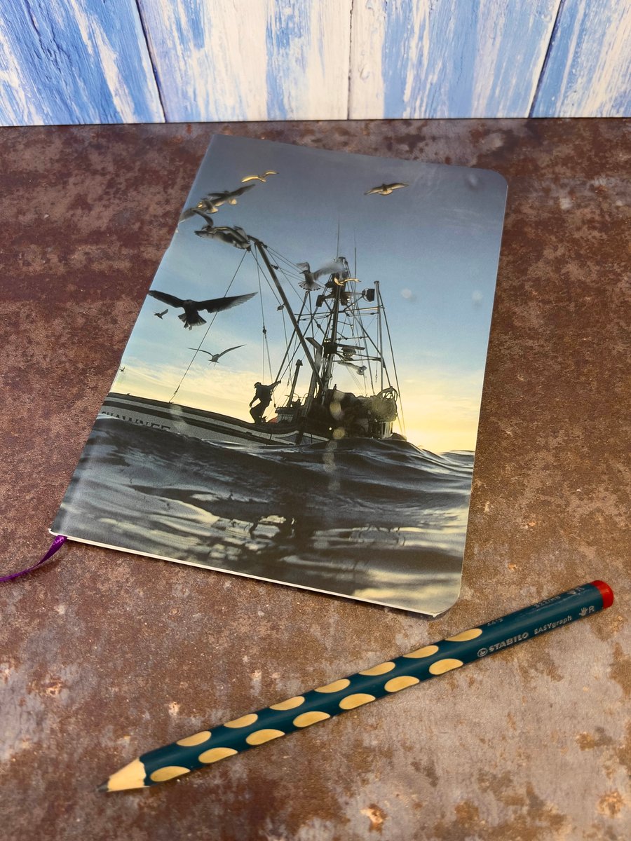 Notebook, Marine themed, A5 (ish), made from up-cycled and recycled materials.