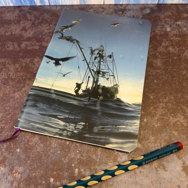Notebook, Marine themed, A5 (ish), made from up-cycled and recycled materials.