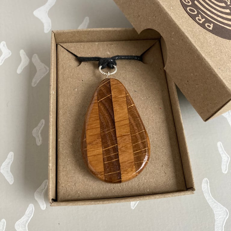 Glossy oak striped pendant - I used to be a church pew