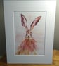 Mounted A4 signed Art Print - Hare  - Image 4