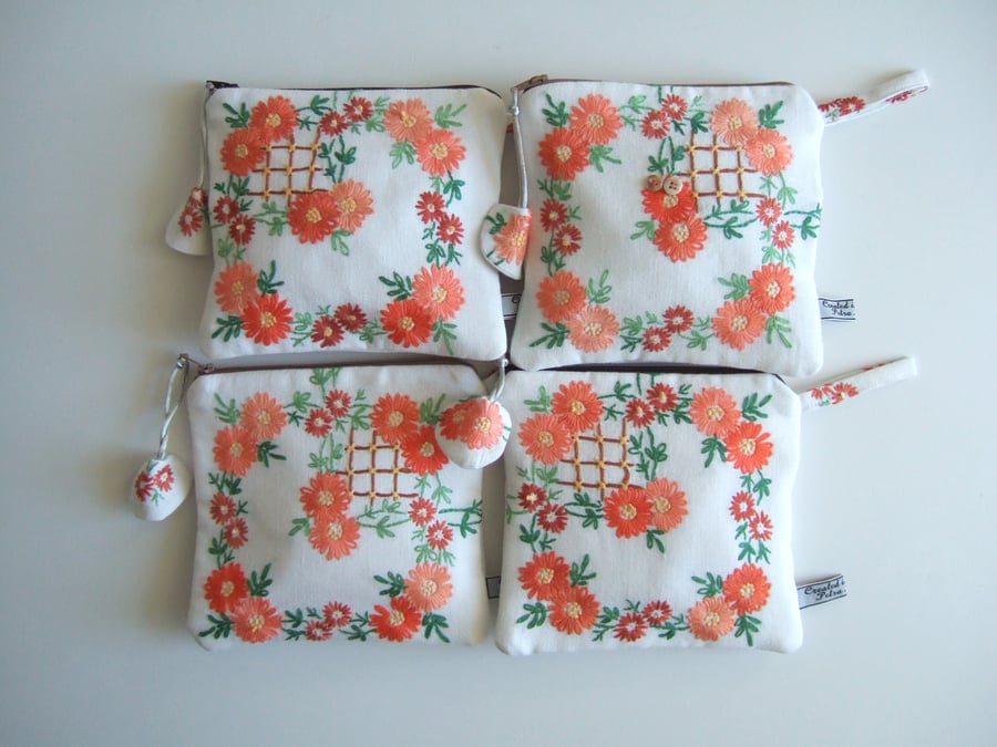 Craft Purse or make up bag in floral vintage embroidery