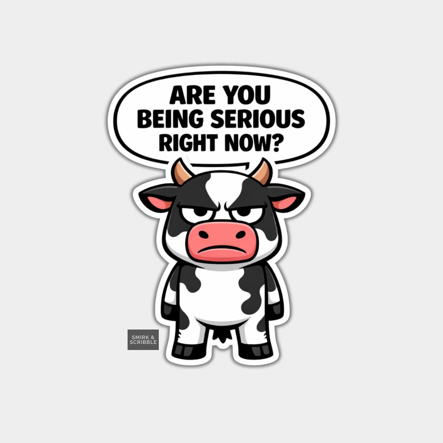 Funny Snarky Vinyl Sticker For Adults - Grumpy Cow - Folksy