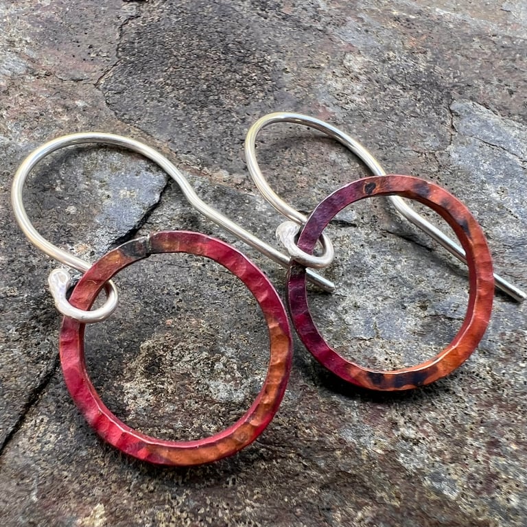  Copper Textured Circle Dangle  Earrings