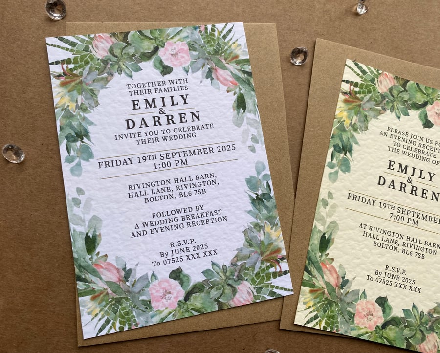 10 CACTUS wreath WEDDING INVITES cards blush pink rustic invitations