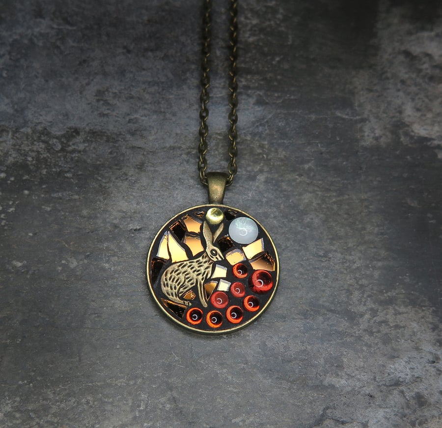 'Hare Sunset'  Glass Mosaic Pendant