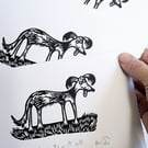 He's eaten all of it, the little ..... - lino cut print