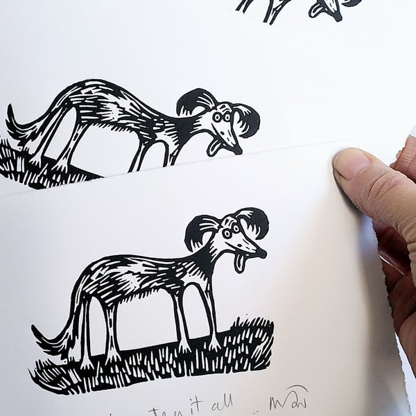 He's eaten all of it, the little ..... - lino cut print