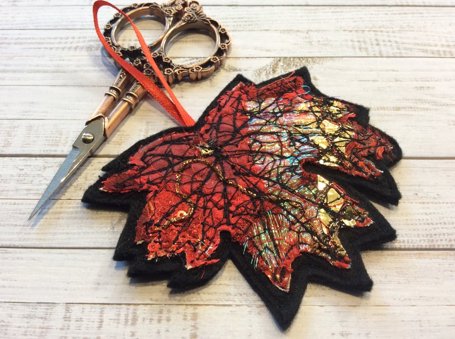 Handmade up-cycled leaf Christmas or home decoration. 