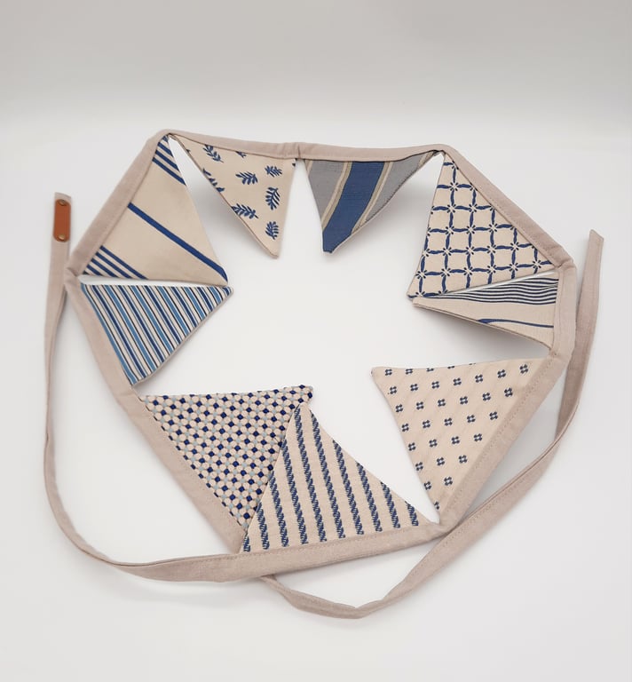 Mini bunting in cream and blue contrasting fabrics.  