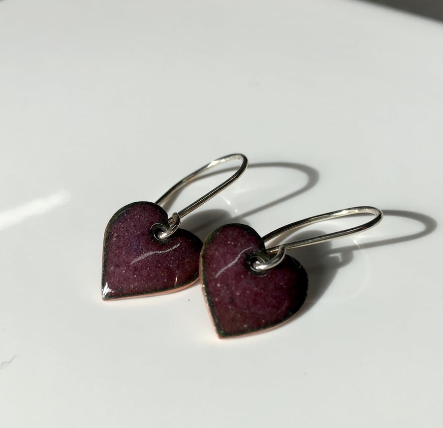 Dark purple enamel heart earrings