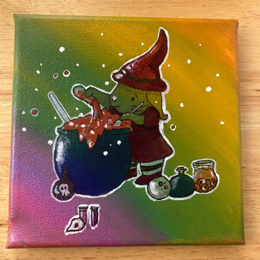 Potion Time, Bunny Witch - Acrylic Canvas Original Art On Canvas
