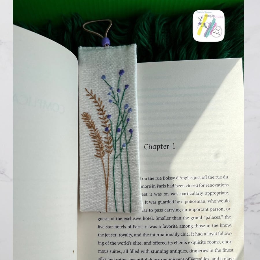 Hand embroidered bookmark, cotton bookmark, handmade, floral bookmark, DMC threa