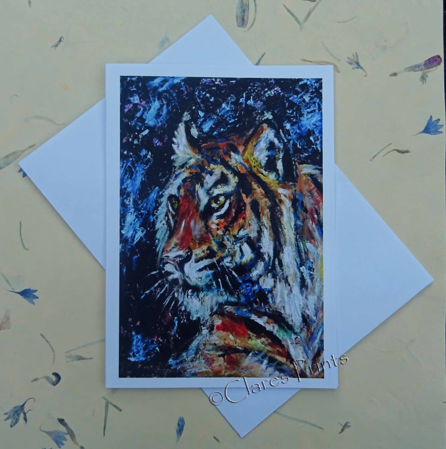 Tiger Art Blank Greeting Card From my Original Oil Painting