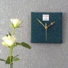 Harris Tweed small square clock teal sea green
