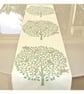 Table Runner Embroidered Birds in Trees Dining 48" 4ft Green Brown