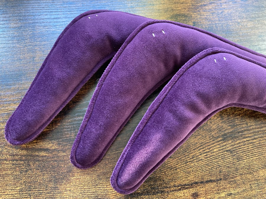 Purple velvet boomerang cat toy