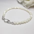 Mother of Pearl gemstone bracelet small round beads with sterling silver clasp