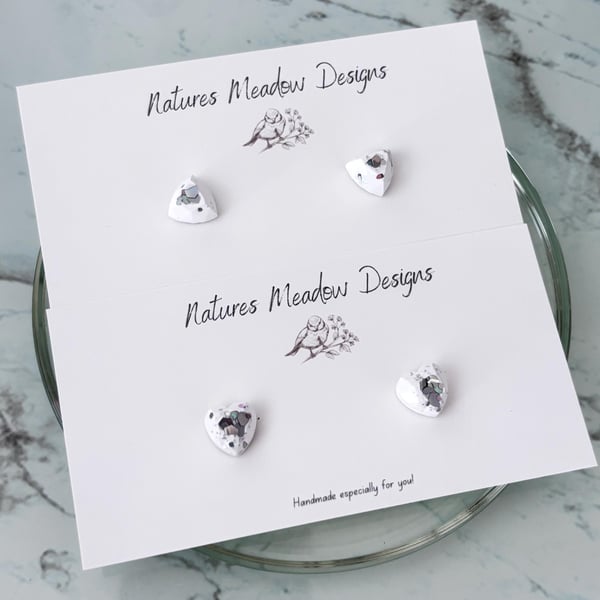 White Glitter Stud Earrings in 2 Chic Designs