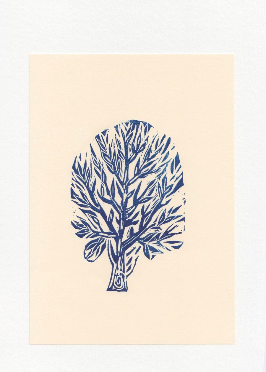 Linocut Tree Print. A5 Minimalist Art.