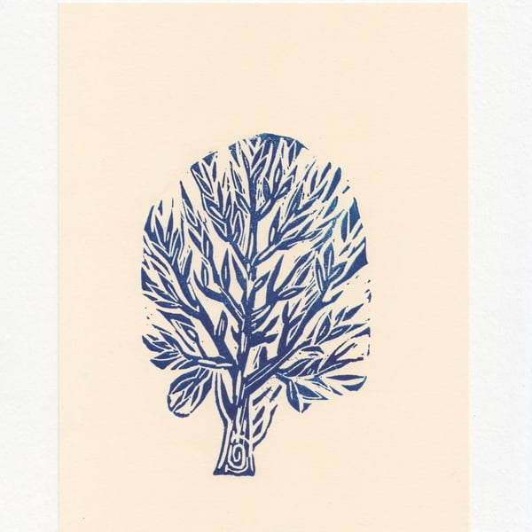 Linocut Tree Print. A5 Minimalist Art.