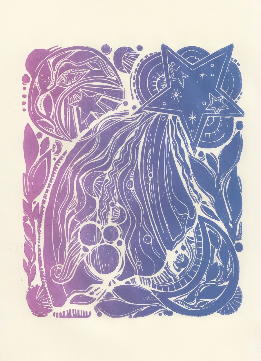 Shooting Star Original Linocut Print 