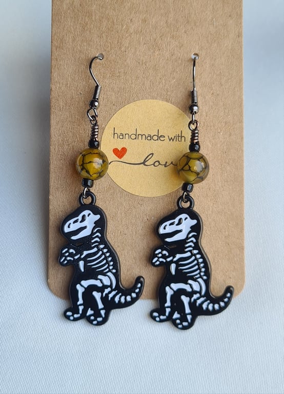 Quirky Dinosaur Earrings - T Rex Skelly design 1