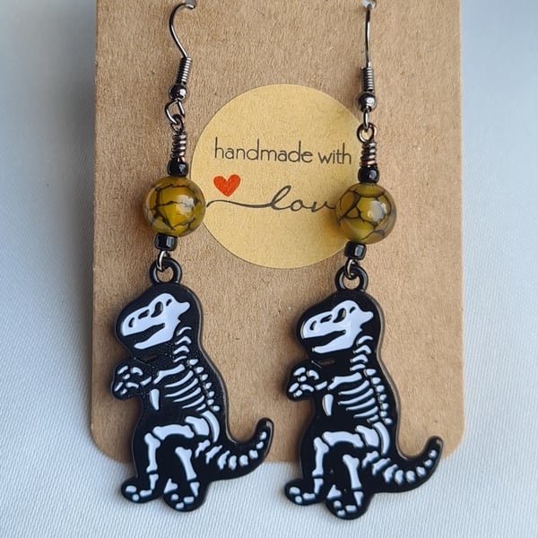 Quirky Dinosaur Earrings - T Rex Skelly design 1
