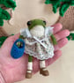  Handmade Knitted Frog in Floral Dress, Collectible Little Frog, Dot PebblesFrog