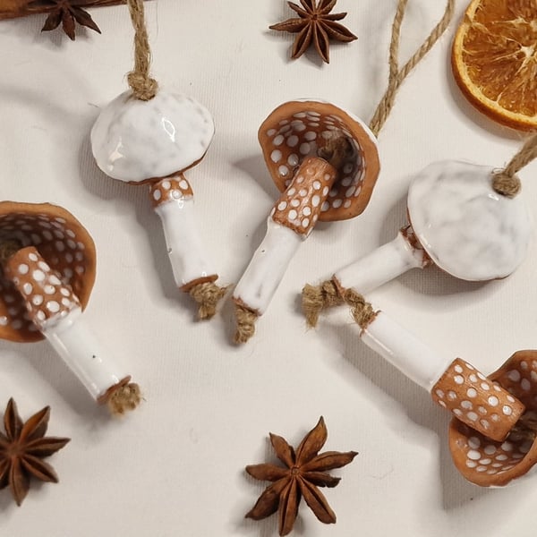 Handmade Ceramic Mushrooms – Natural Brown Clay with White Glaze