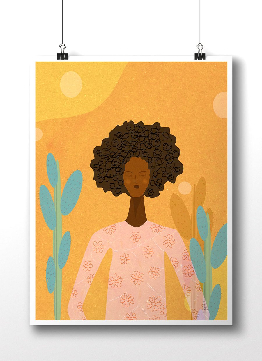 Black Woman Afro Cactus Art Print