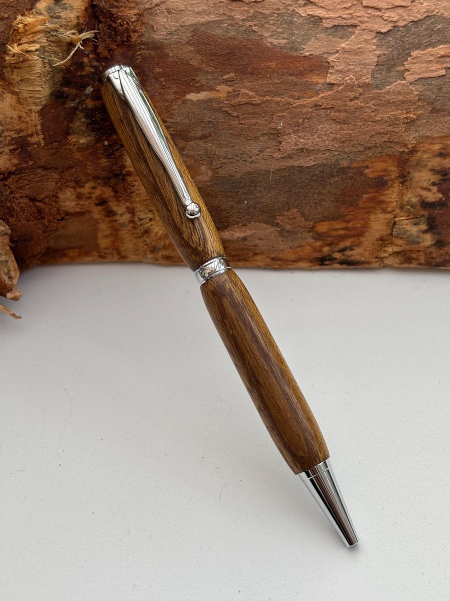 Wooden Ballpoint Pen, Hand Turned, slimline - Laburnum Wood with Chrome Fittings