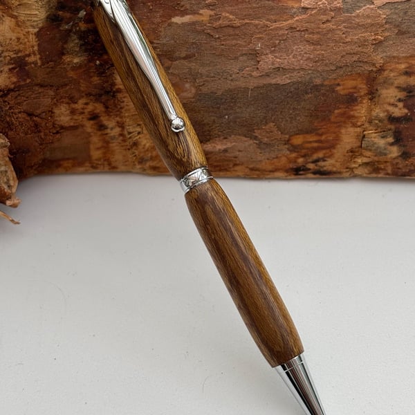 Wooden Ballpoint Pen, Hand Turned, slimline - Laburnum Wood with Chrome Fittings