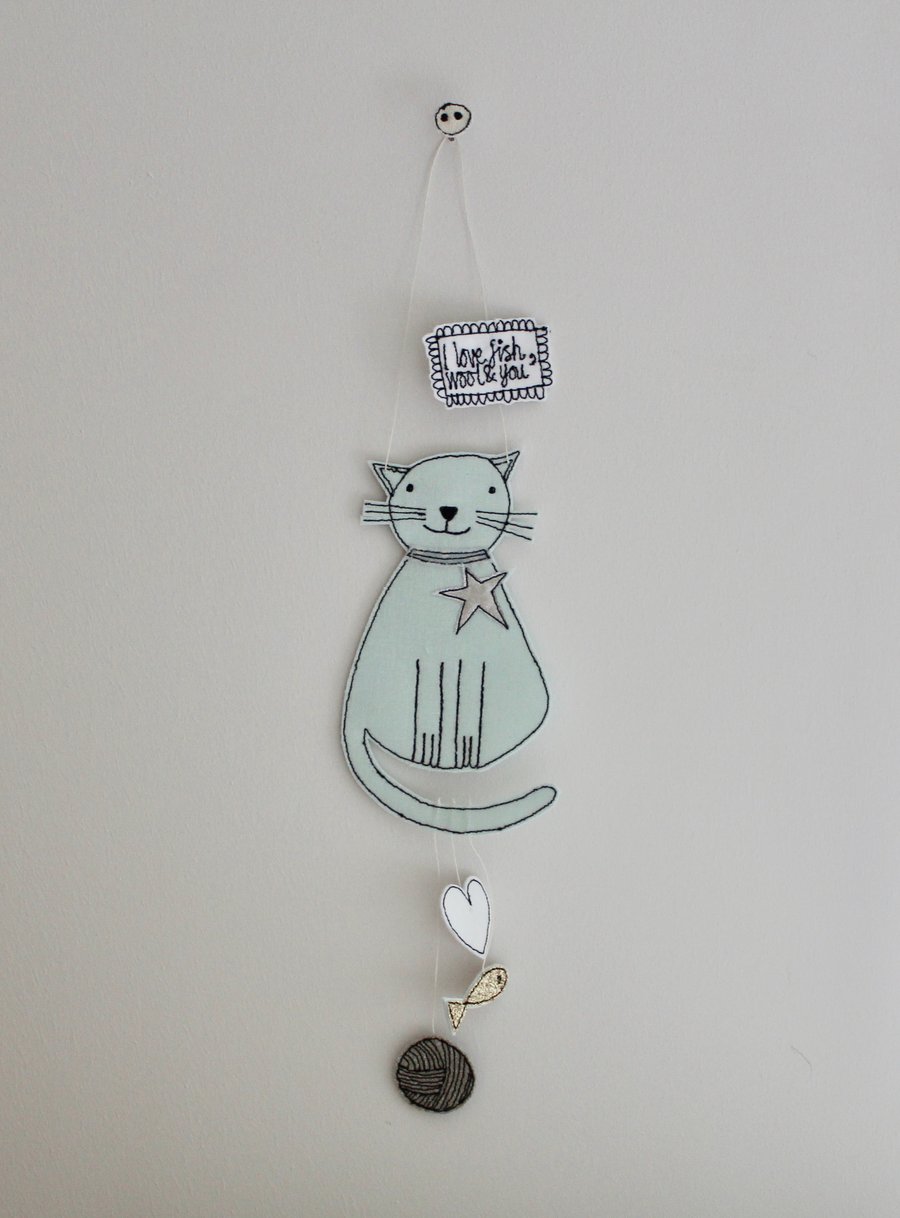 'I Love Fish, Wool & You' - Cat Hanging Decoration