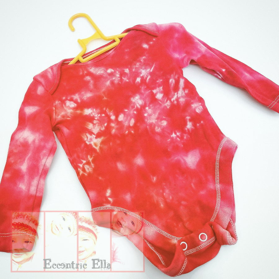 Hand Dyed 3-6 month Long Sleeved Vest Free UK Postage Raspberry