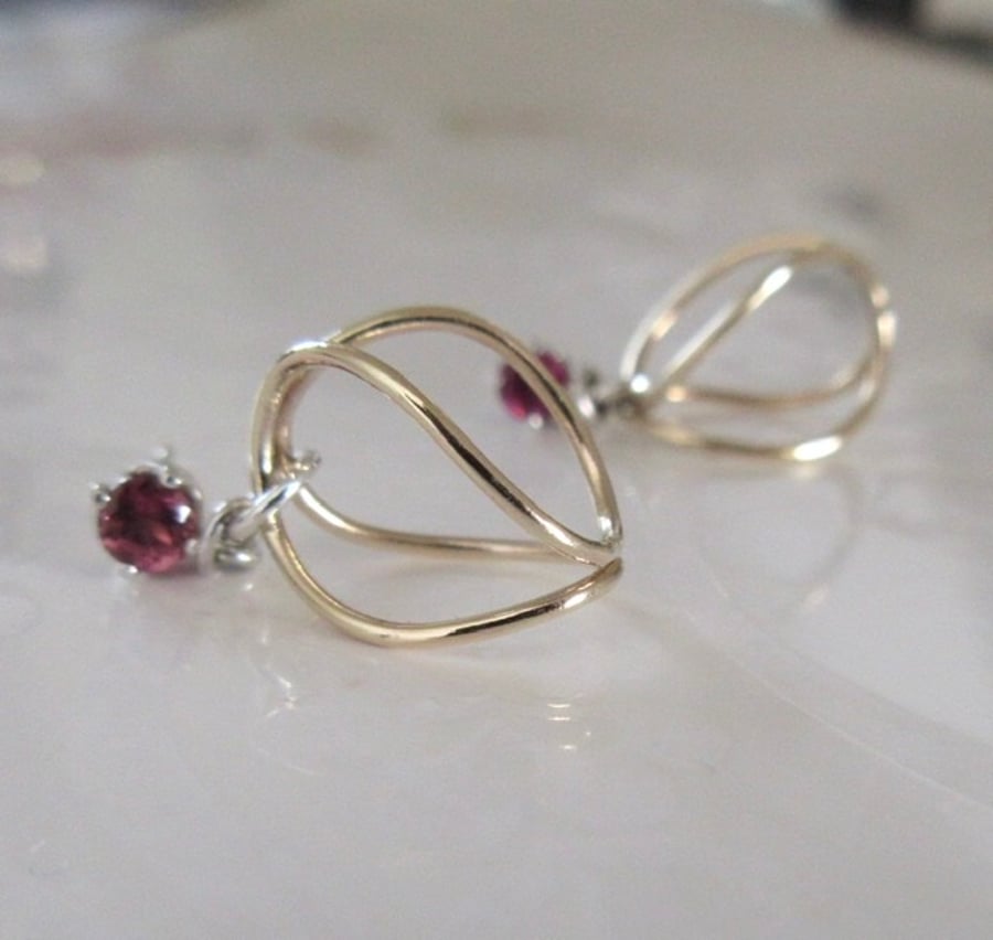 Garnet and 9ct Gold Handmade Drop Earrings