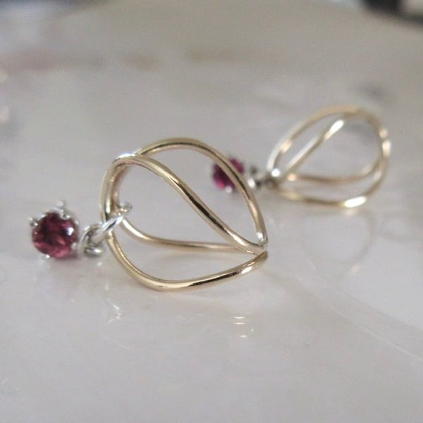 Garnet and 9ct Gold Handmade Drop Earrings