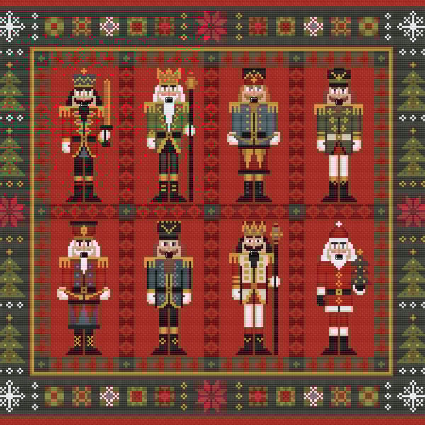 303 - Christmas Nutcrackers Cross Stitch Pattern: Festive Sampler (PDF Chart)