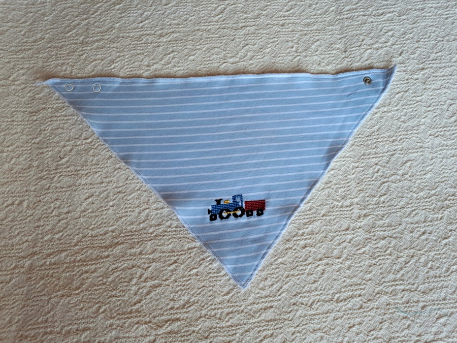 Train Dribble Bib, hand embroidered