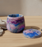 Lilac Pink Green Marbled Jewellery Box with Red Accents Star Trinket Pot