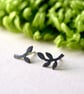 Tiny mis-matched branch stud earrings - oxidised