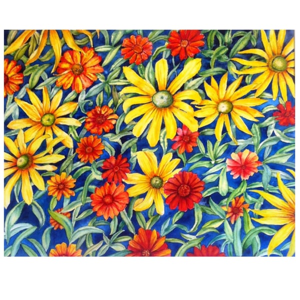 Colourful Garden Flower Watercolour Painting For Nature Lovers