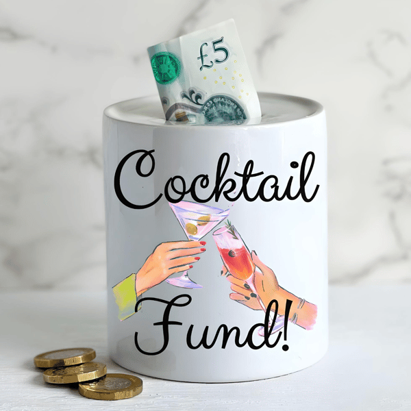 Ceramic Money Box - Novelty Present -Cocktail Fund