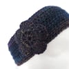 Headband, Ski Band, Ear Warmers  Dark Blue with flashes of colour  