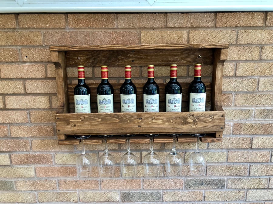 Rustic Wooden Wine Rack & Shelf - Wall Moun... - Folksy