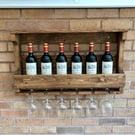 Rustic Wooden Wine Rack & Shelf - Wall Mounted - Medium Oak