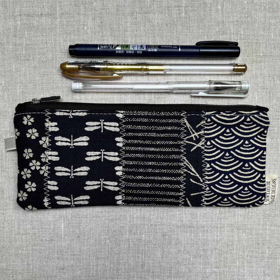 Pencil Case Patchwork Indigo Japanese Fabric - Folksy