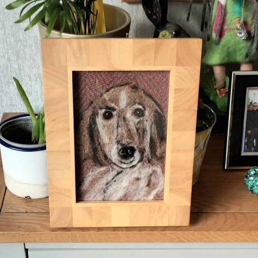 Terrier dog wool picture - framed.  Based on a Jack Russell