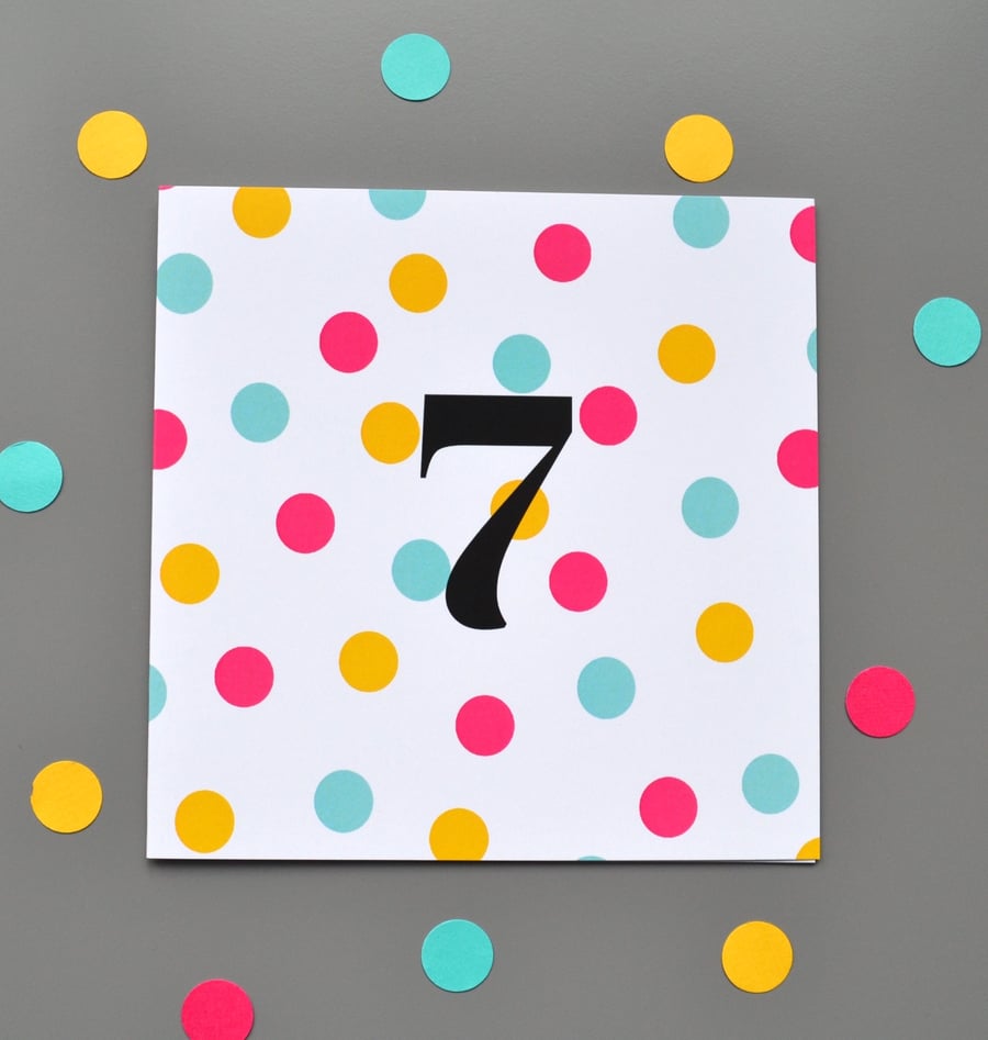 7th Birthday Card for Girl, Age Seven, Seventh Birthday Card