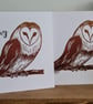 Brown owl birthday card handprinted with or without text